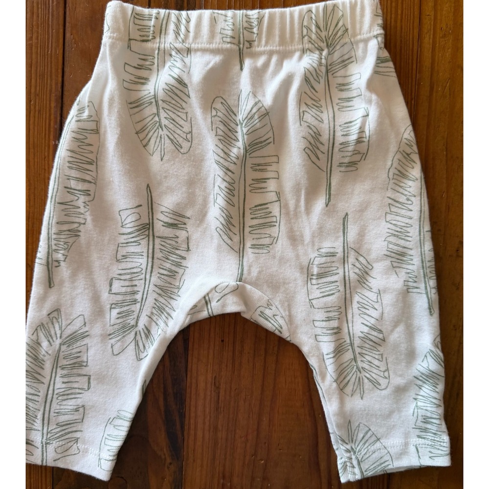 Honest Baby Organic Cotton Palm Leaf Print Harem Pants Cream Sage Green NB New